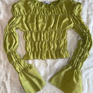 Green Ruched Long Sleeve Blouse
